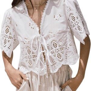 White Eyelet Lace Tie-Front Blouse (PRICED AS MARKED)